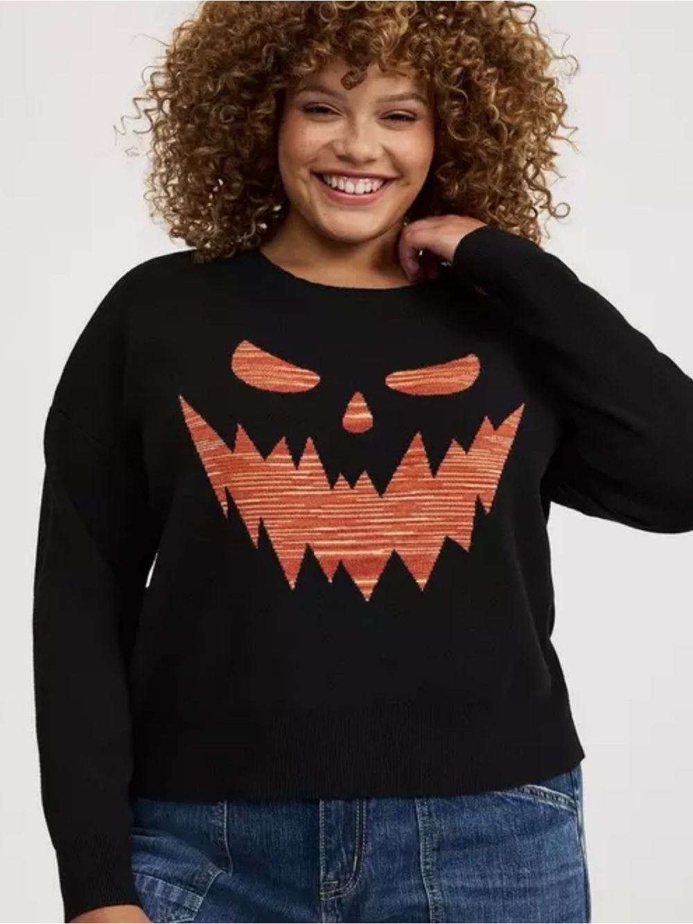 Torrid Black Halloween Pumpkin Face Sweater